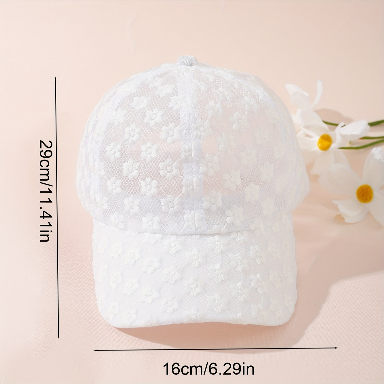 Floral lace baseball cap for St. Patrick's Day with sun protection and a fantasy theme. Made of polyester, non-stretch, with buckle closure. Hand wash or dry clean.