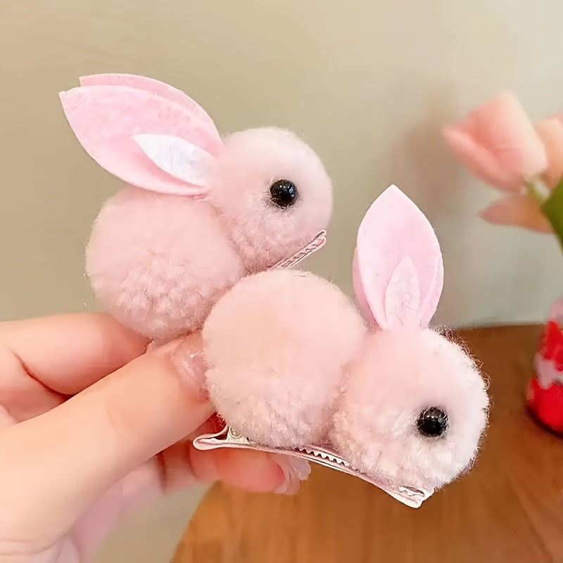 2 adorable Easter Bunny hair clips with fluffy plush and warm 3D rabbit design for women, ideal for parties and casual wear.