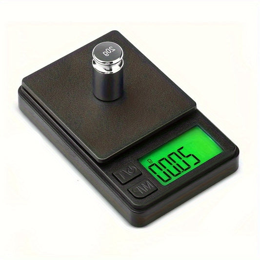 Digital pocket scale with T2 precision weighing, portable and battery powered, with LCD display, ≤36V operation, tare function, battery not included.