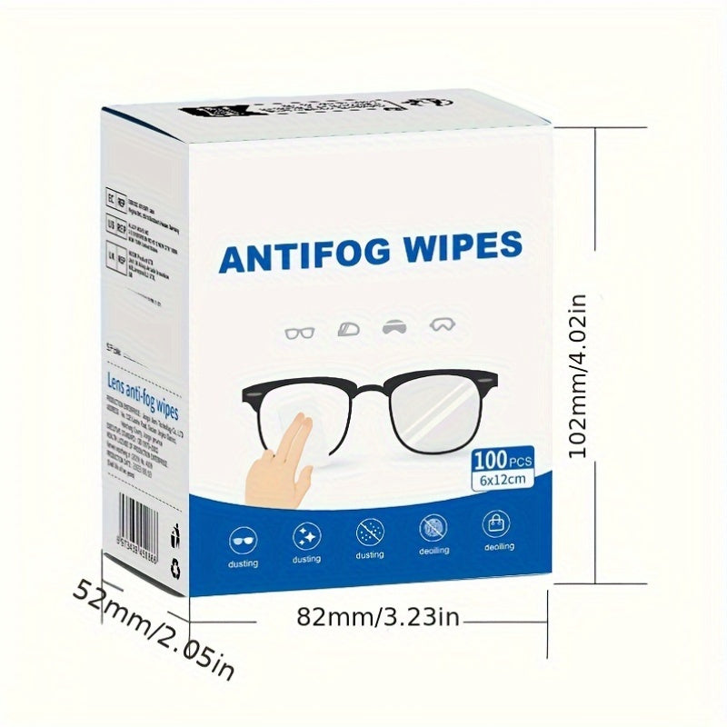 100 Anti-Fog Wipes for Glasses and Screens, Quick-Dry, Streak-Free - Unscented