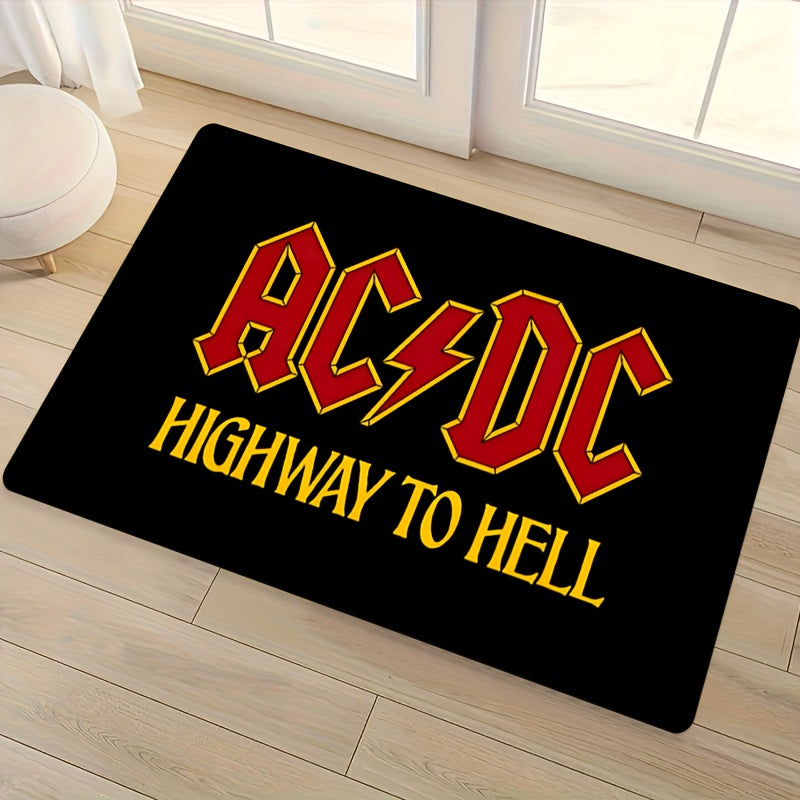 Introducing the 1 piece AC/DC Highway to Hell Welcome Doormat! Made of non-slip polyester material, this machine washable and lightweight rectangle area rug is perfect for any room in your home or office, as well as indoor and outdoor entrances. Make a