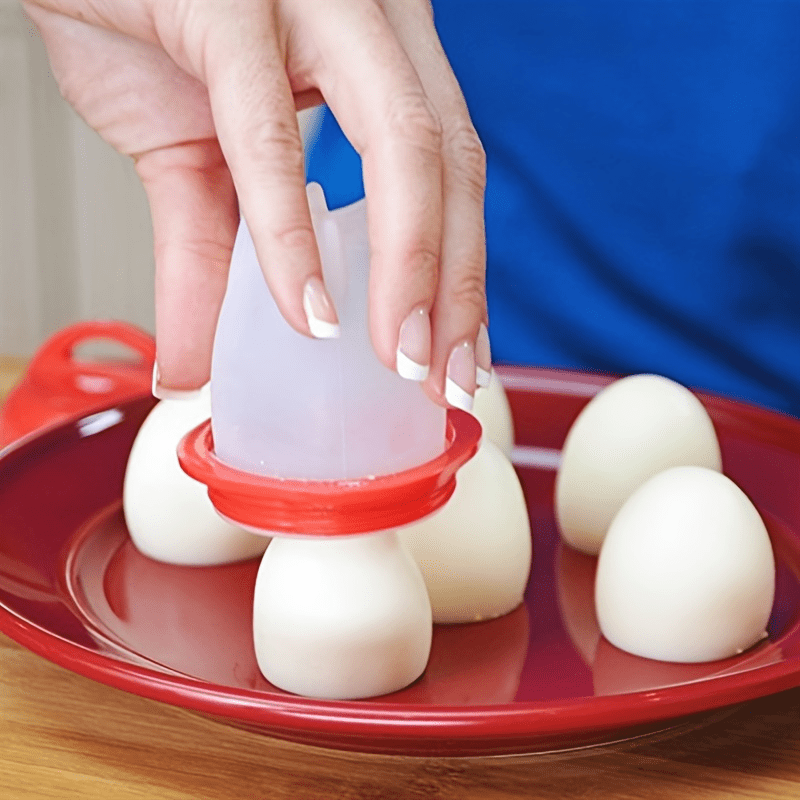 Set of 6 Red Silicone Egg Poachers - Non-Stick, Heat-Resistant, Shellless Hard Boiled Egg Cooking Cups with Lids, Ideal for Fast Breakfast Preparation, Poaching