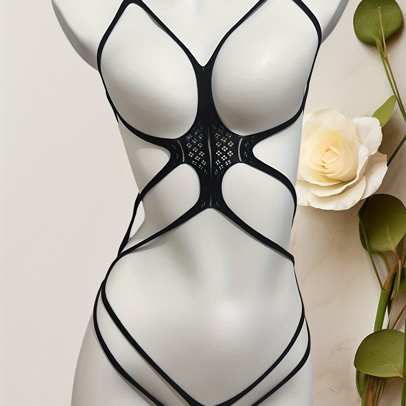 Sexy strappy teddy with open cup bodysuit for women's lingerie.