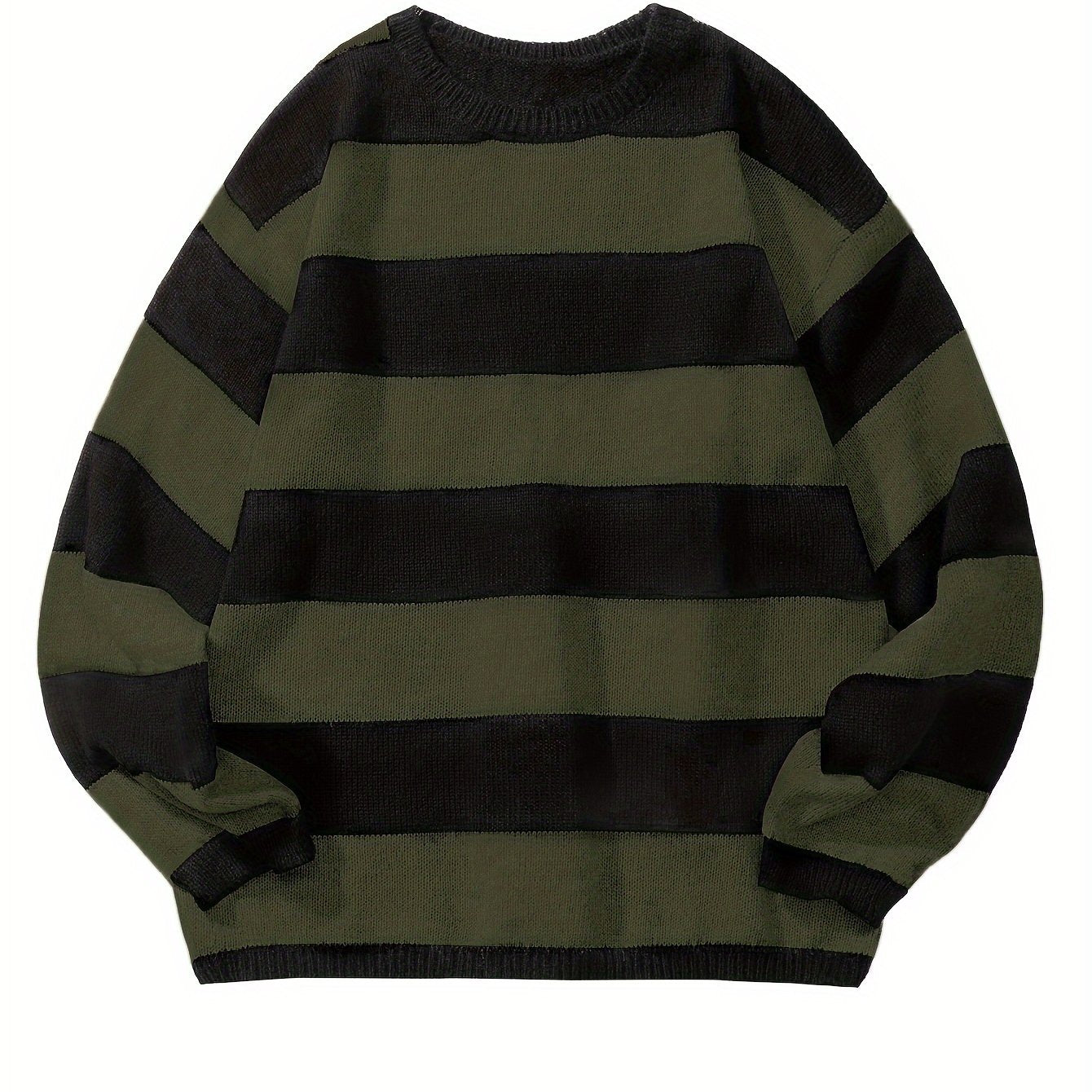 Men's Striped Pullover Sweater, Spring/Autumn Thin Polyester Knit, Round Neck, Stretchy Fabric, Regular Fit