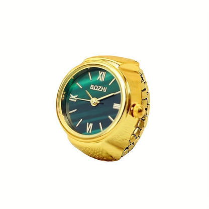 Stylish Green Mini Watch Creative Ring - Fashionable Alloy Shell Finger Watch for Men and Women, Perfect Gift for Trendy Individuals