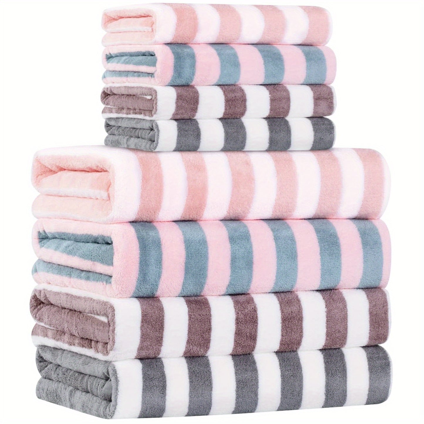 8-piece microfiber towel set with super absorbency, quick drying, lightweight, and soft for bathroom or beach use.