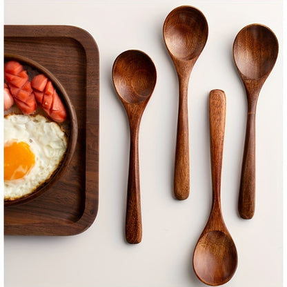 4-piece set of wooden spoons for mixing and serving soup, coffee, dessert, and other foods, suitable for use in restaurants and at home parties.