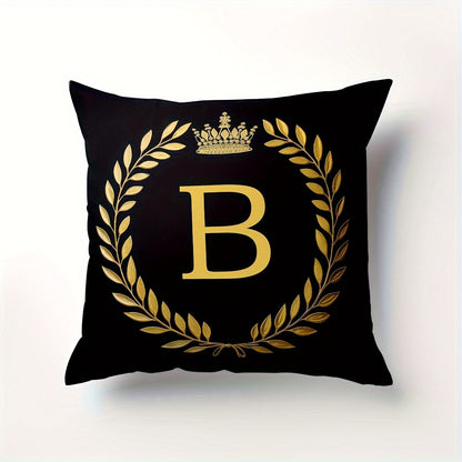 Stylish English letter print pillow cover made of soft peach skin velvet. Features zip closure and machine washable. Measures 45.72x45.72 cm, ideal for home and office decor.