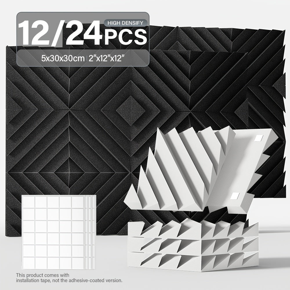 24pcs TMJD MISS Acoustic Foam Panels with 3D Diamond Groove Design for Soundproofing, ideal for Home, Office, Recording Studio