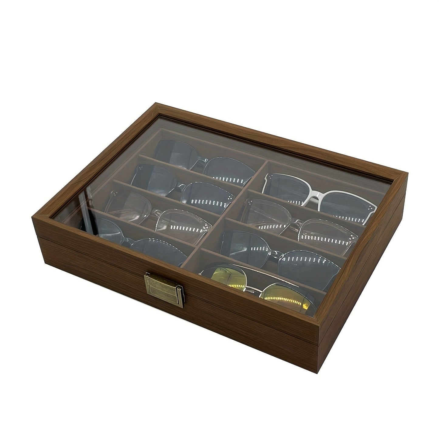 Elegant Black Walnut Wood Organizer for 8 Fashion Glasses - Stylish Eyewear Display Case for Women with Durable Shell