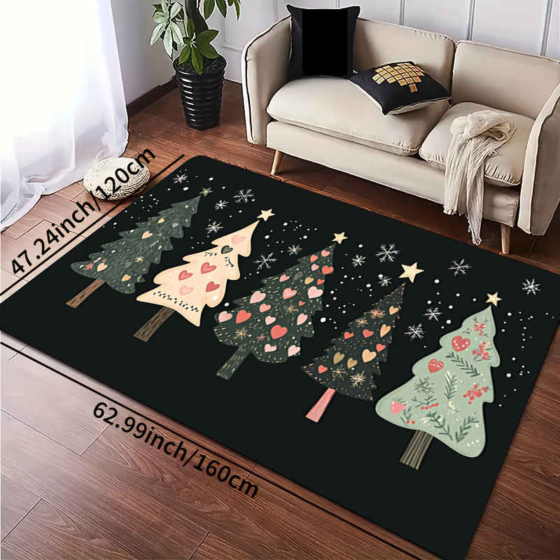 1pc Valentine's Day gift Tree Chic Rectangle Doormat - Soft, Thick, Absorbent, and Non-Slip with Rubber Backing. Machine Washable Polyester Mat for Indoor Entry, Bathroom, Kitchen, and Home Decor.