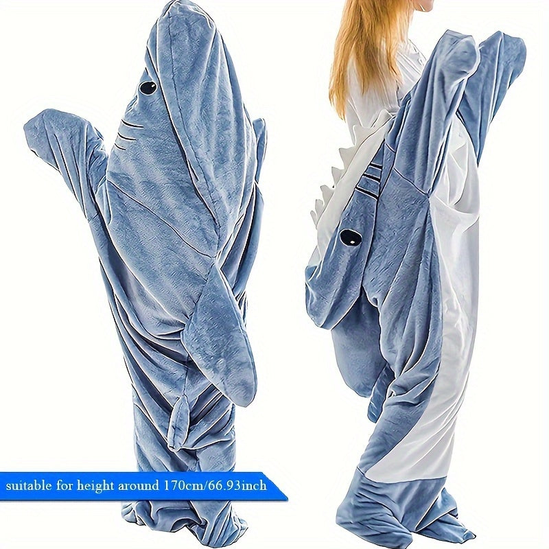 Shark Blanket Hooded Jumpsuit Pajama, made of Super Soft Flannel for Ultimate Comfort at Home