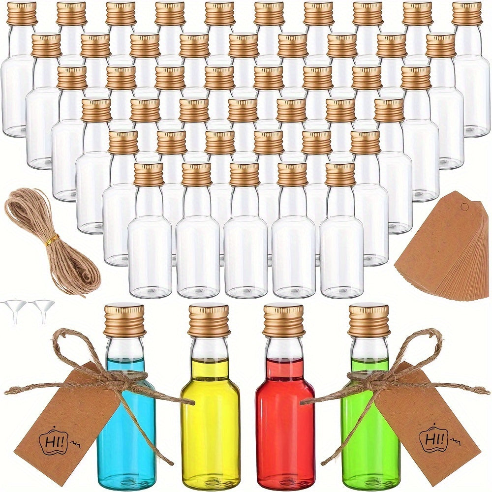 Pack of 60 Mini Plastic Liquor Bottles - Leakproof 25ml/50ml Empty Bottles with Caps for Alcohol, Sauce, Party Favors. Food-Grade and Safe for Contact with Food Items.