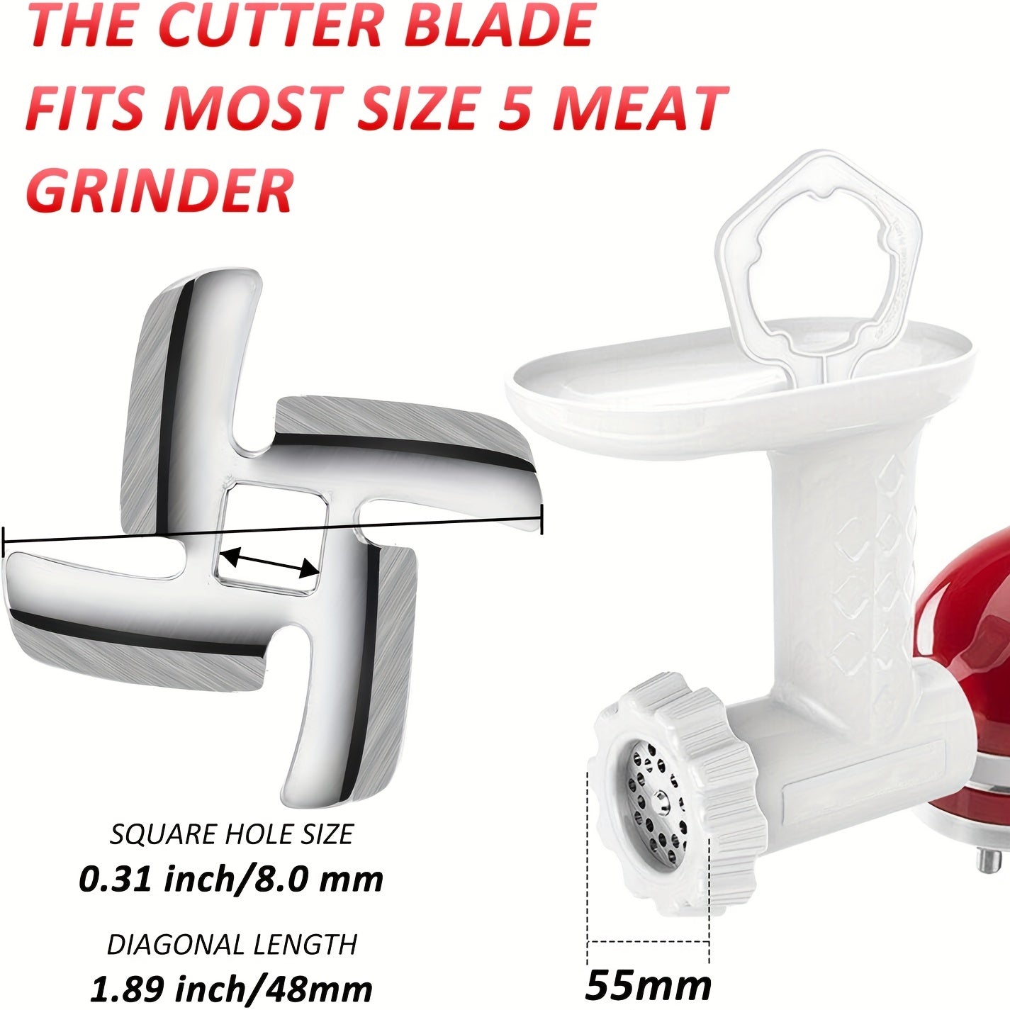 Meat Grinder Blade Set - Includes 2, 4, 8, and 9pcs Food Grinding Blades, Stainless Steel Cutter for Size 5 Meat Grinder Stand. Compatible with Mixers and a Must-Have Kitchen Accessory for Grinding Meat and More.