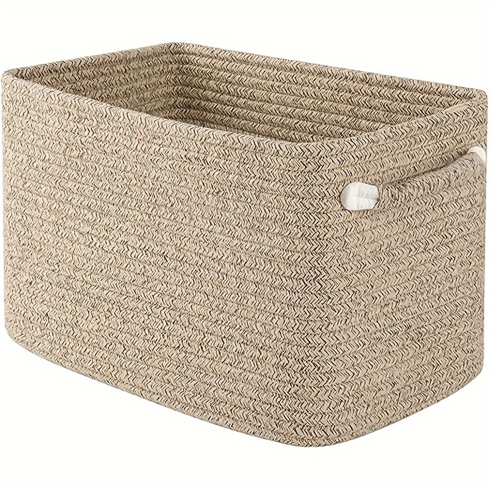 This multi-functional woven storage basket, measuring 37.59cm x 24.89cm x 22.35cm, is ideal for organizing bathroom towels, toys, nursery essentials, and laundry. Its versatile design makes it perfect for use as a weaved storage basket, shelf, cube, or