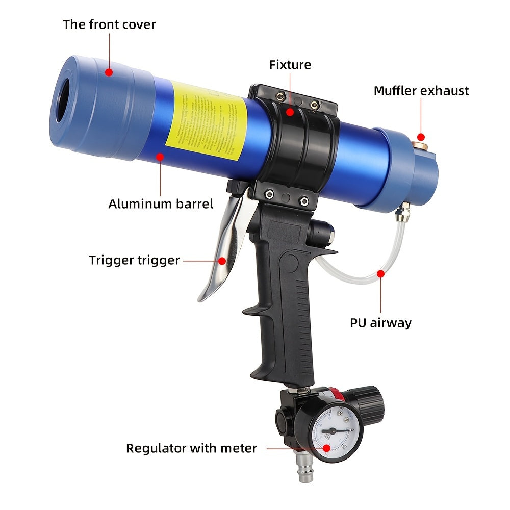 HIFESON 310ml Pneumatic Air Sealant Cartridge Gun Kit - Silicone Caulking Tool with Precision Nozzle, Pressure Gauge & Adjustable Flow Valve for Clean Seals in Automotive, Electrical