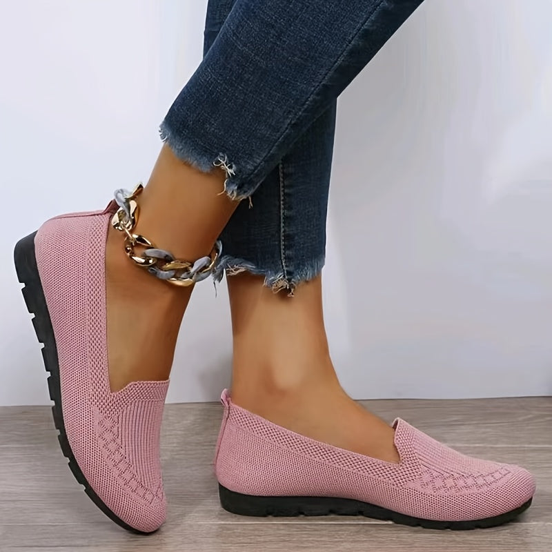 Women's knit loafers, lightweight non-slip flat walking shoes with plain toe, all-season comfort - fabric upper, PVC sole, fabric insole.