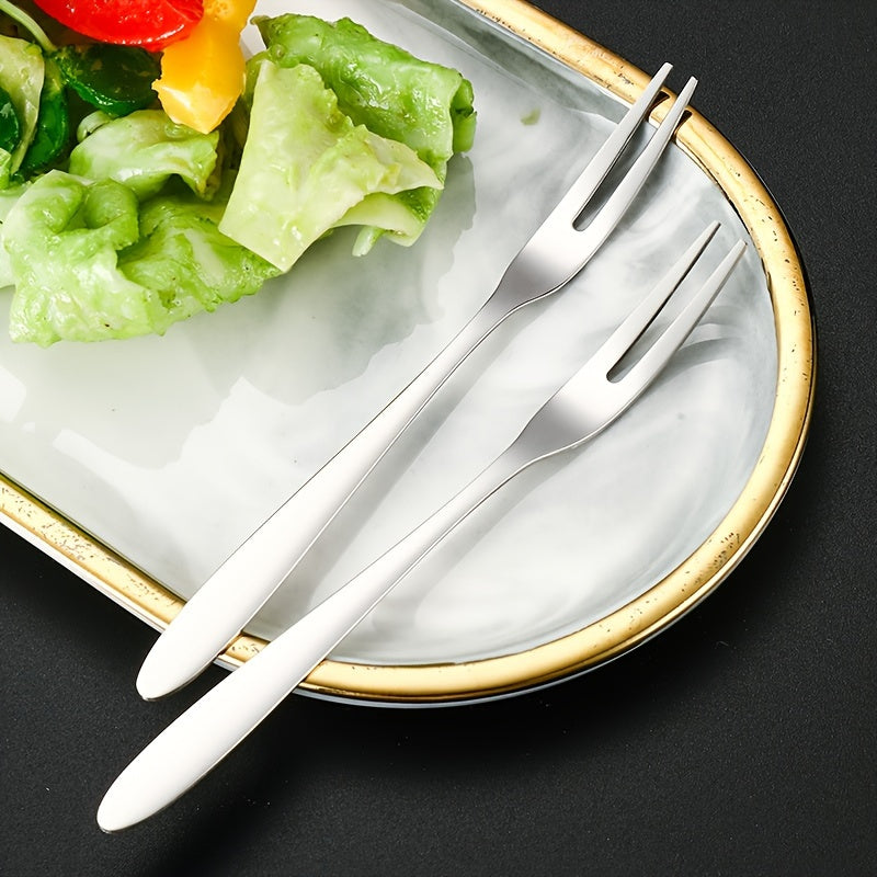 10 Stainless Steel Fruit Forks for home or restaurant use. Two-pronged design for desserts or pastries.