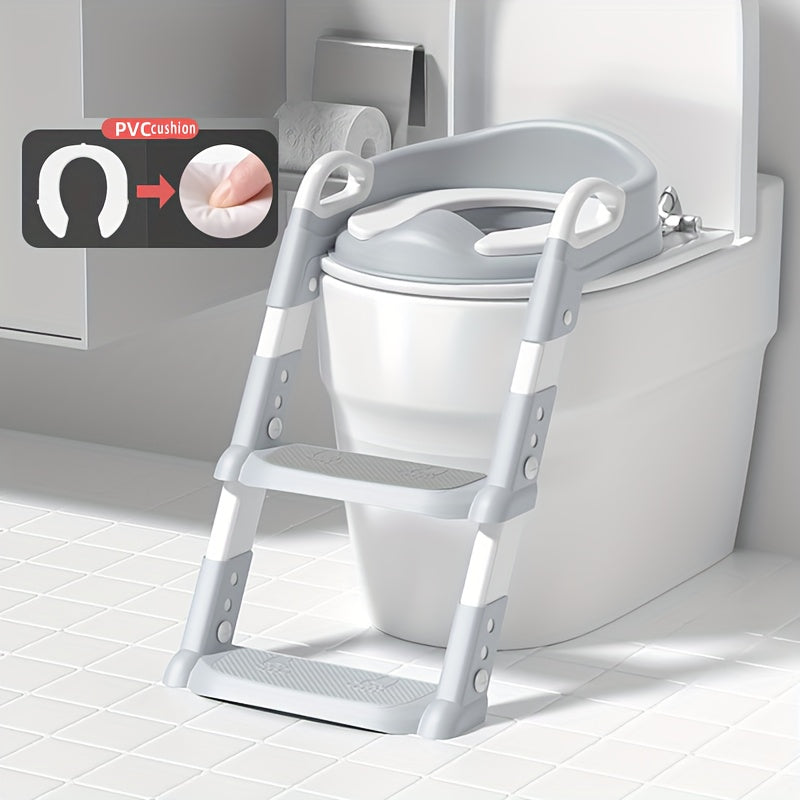 1pc Children's Step Toilet with Folding Potty Training Seat, Ladder, Comfortable Cushion Design, Anti-Slip, Adjustable Height.