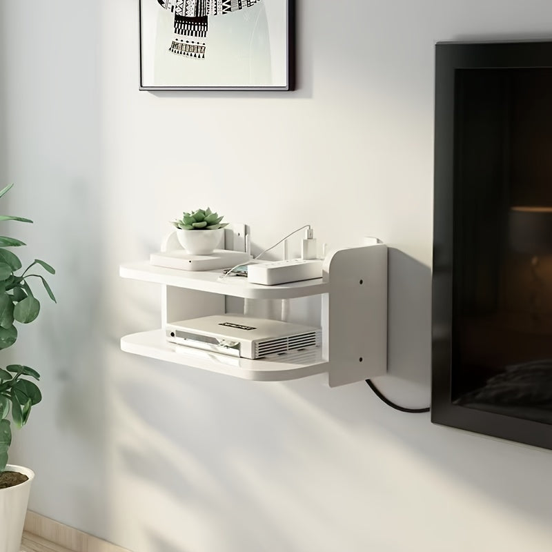 1pc Wall-Mounted Shelf made of PP material for organizing routers and TV set-top boxes without the need for drilling, providing a space-saving storage solution.