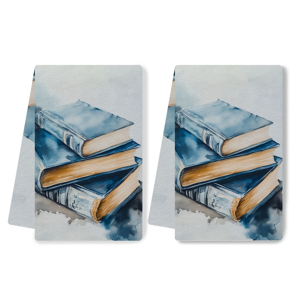 2 pieces of ultra soft kitchen towels featuring a contemporary hardcover book design. These towels are highly absorbent, machine washable, and perfect for drying dishes and hands. They have a coastal decor theme and measure 40.64x60.96 cm.