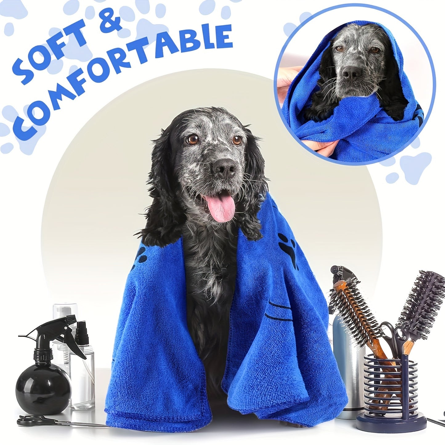 Pet bath towel quickly dries and is soft and absorbent, suitable for cats, dogs, and other pets.