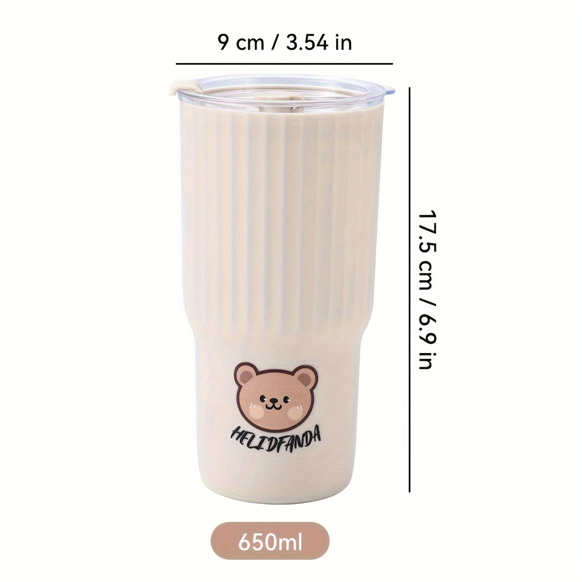 650ml Cute Bear Design Plastic Water Bottle, Leak-proof and Portable coffee cup, ideal for both youngsters and adults on the go.