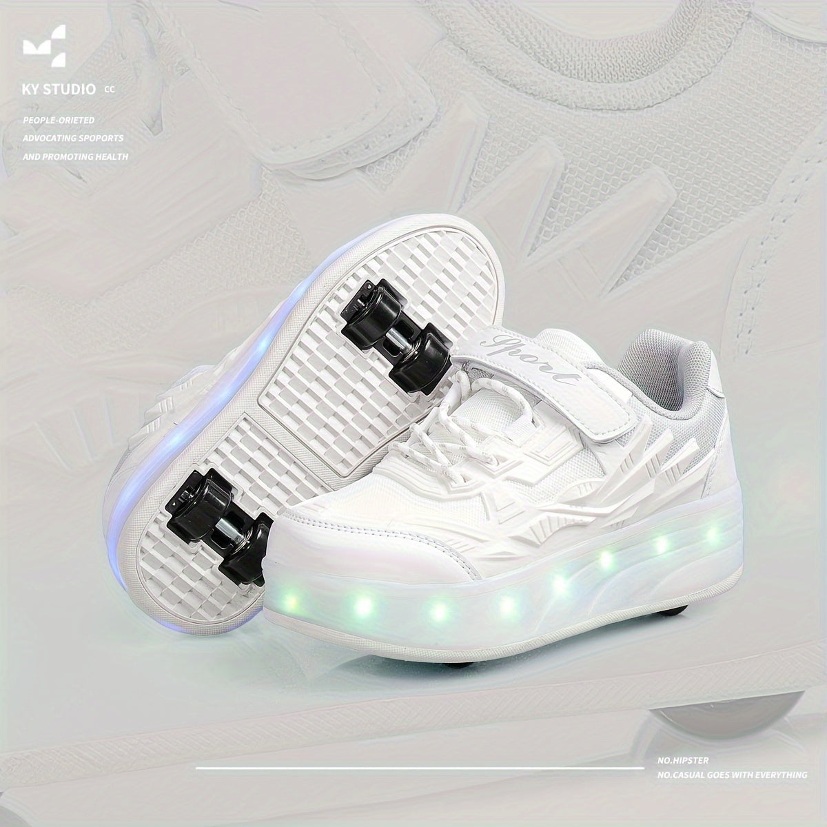 Stylish low top roller shoes with LED lights for girls, lightweight and breathable with anti-slip wheels for all seasons, suitable for indoor and outdoor use.