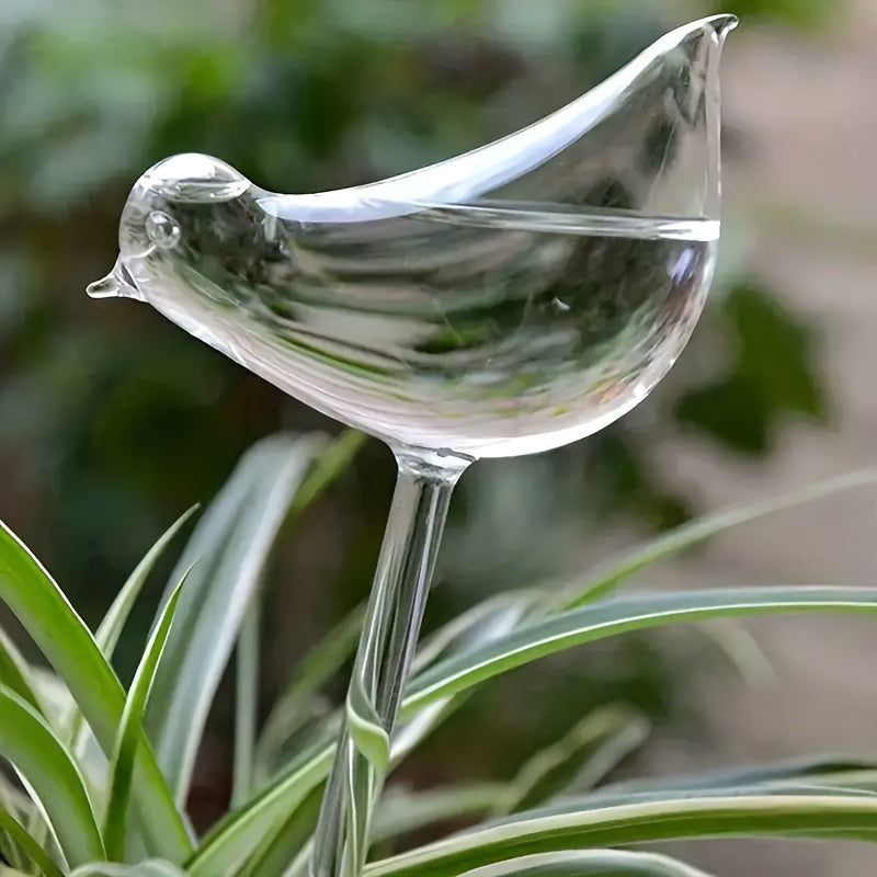 5 bird-shaped self-watering spikes, transparent and reusable, for home gardening and balcony succulents.