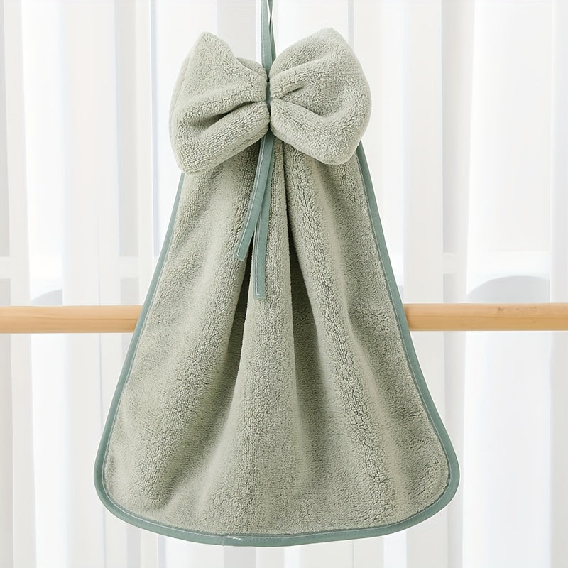 Bowknot Coral Velvet Fingertip Towel, Quick-drying, Absorbent, Cute hanging towel for bathroom.