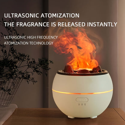 Portable 360ml flame night light humidifier with volcanic air and aroma diffuser for rooms and offices.