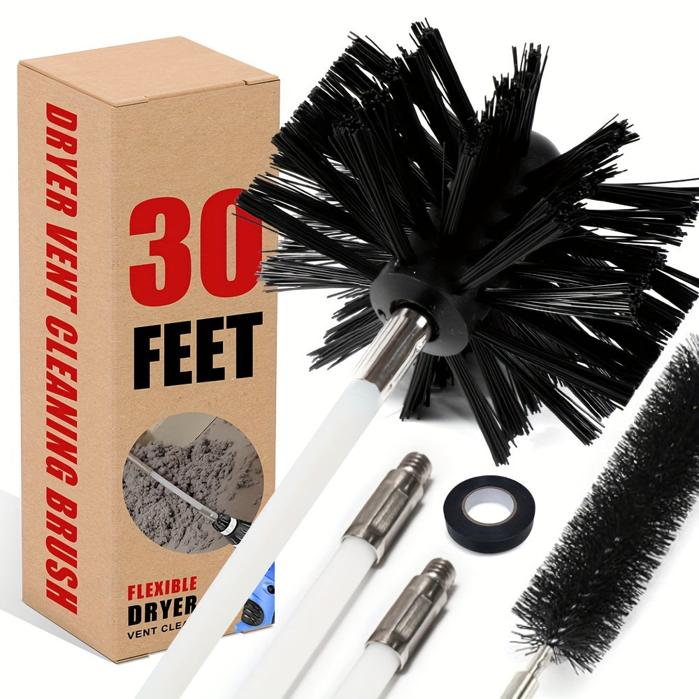 Dryer Vent Cleaning Brush Kit includes 26 pieces of flexible rods and a soft drill attachment. The expandable lint remover has a plastic handle for chimney cleaning. It extends up to 9.14 meters and is a must-have household gadget.