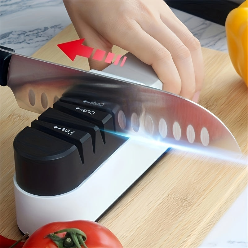 Electric Knife Sharpener with Automatic Function, Rechargeable via USB with 1300mAh Lithium Battery, Suitable for Medium Grit Sharpening, Portable for Camping and Kitchen Use, Made of Durable Plastic