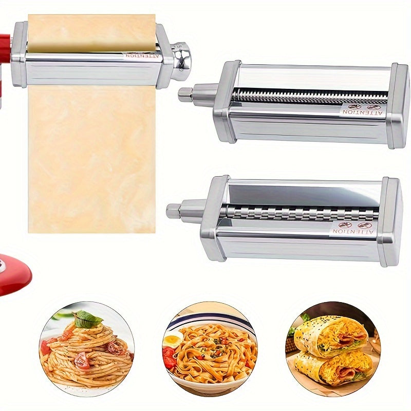 KitchenAid Stand Mixer Compatible Stainless Steel Pasta Roller and Cutter Set - Safe for Food Contact, Includes Sheet Roller and Spaghetti/Fettuccine Cutters, Essential Tools for Homemade Pasta Making in the Kitchen