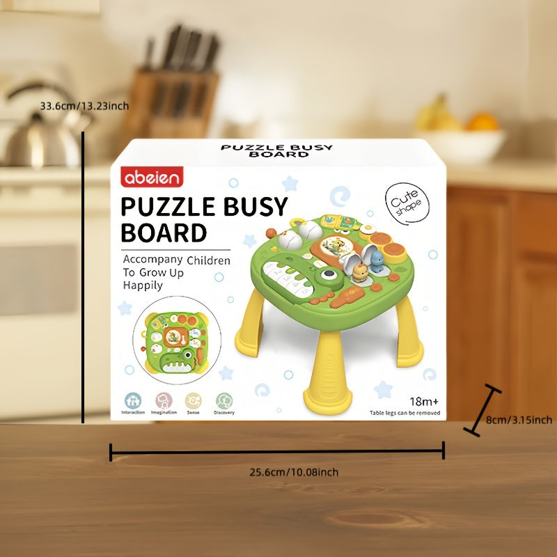 Green ABS plastic educational toy for kids featuring a detachable piano, interactive monkey character, and colorful display. Enhances cognitive development and promotes creative play.