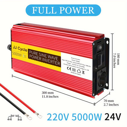 5000W/4000W Pure Sine Wave Inverter converts DC 12V/24V to AC 220V, 50Hz for car electronics with EU plug.