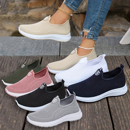 Women's Mesh Slip-On Fashion Sneakers with Round Toe, PVC Sole