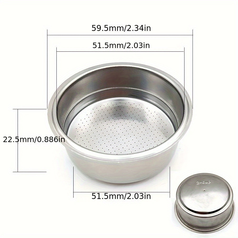 Set of reusable stainless steel coffee filters for espresso machines, includes 51mm non-pressurized basket for 1 cup, 2 cup, and 4 cup capacity.