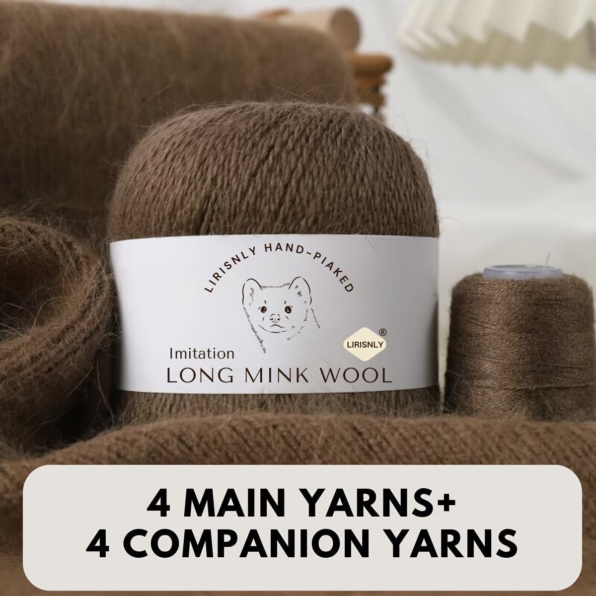 4pcs of faux mink wool and long wool totalling 280g, with 50g faux mink wool and 20g companion thread each. Skin-friendly and warm, suitable for knitting scarves, sweaters, hats, etc.