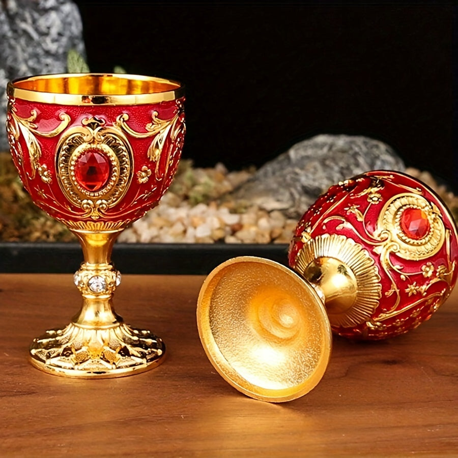 Two 30ML chalice goblets and an embossed diamond-encrusted metal shot glass for red or white wine, perfect for parties, weddings, and anniversaries.