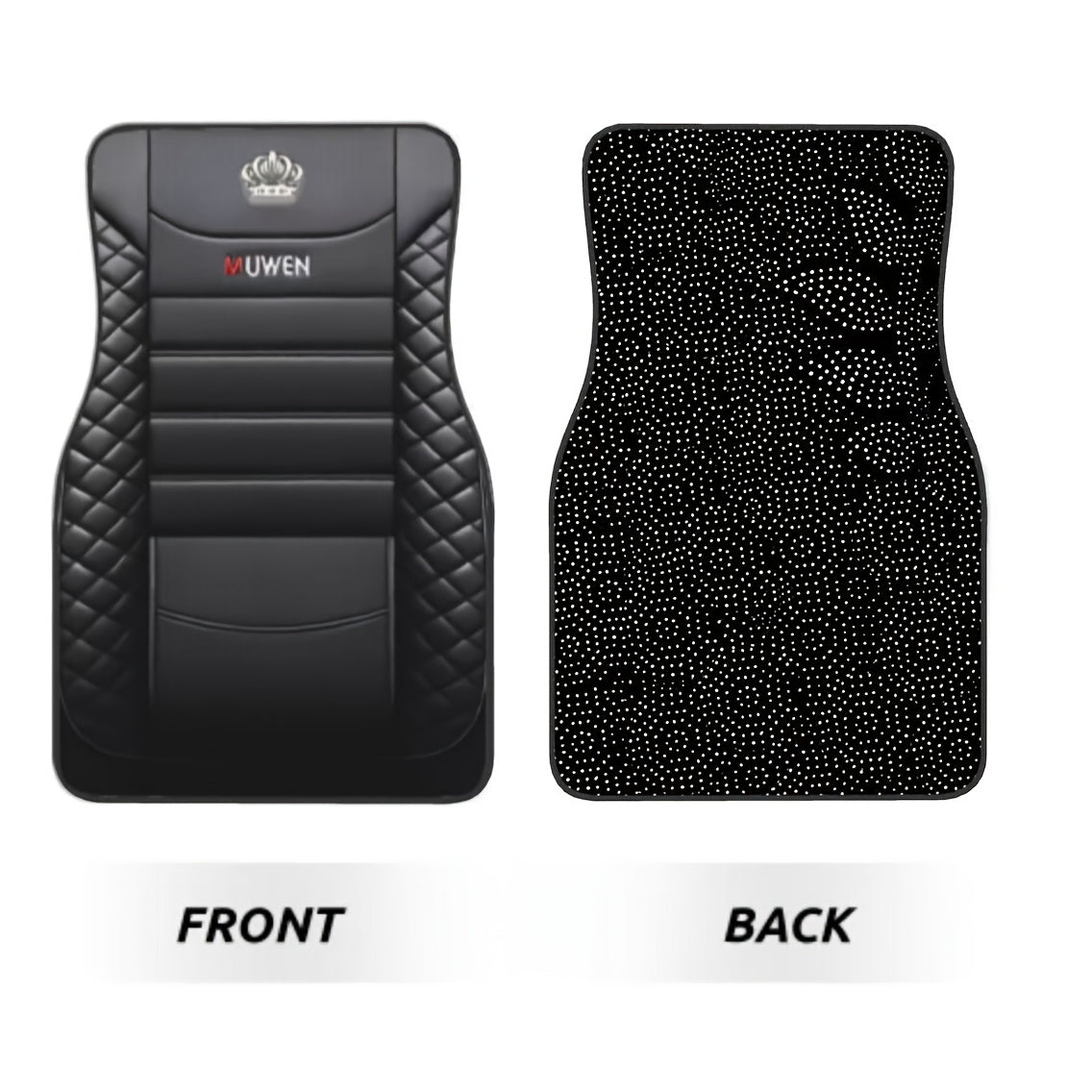 Universal fit PE car floor mats set, 4 pieces, non-slip, durable, elegant pattern design for most vehicles.