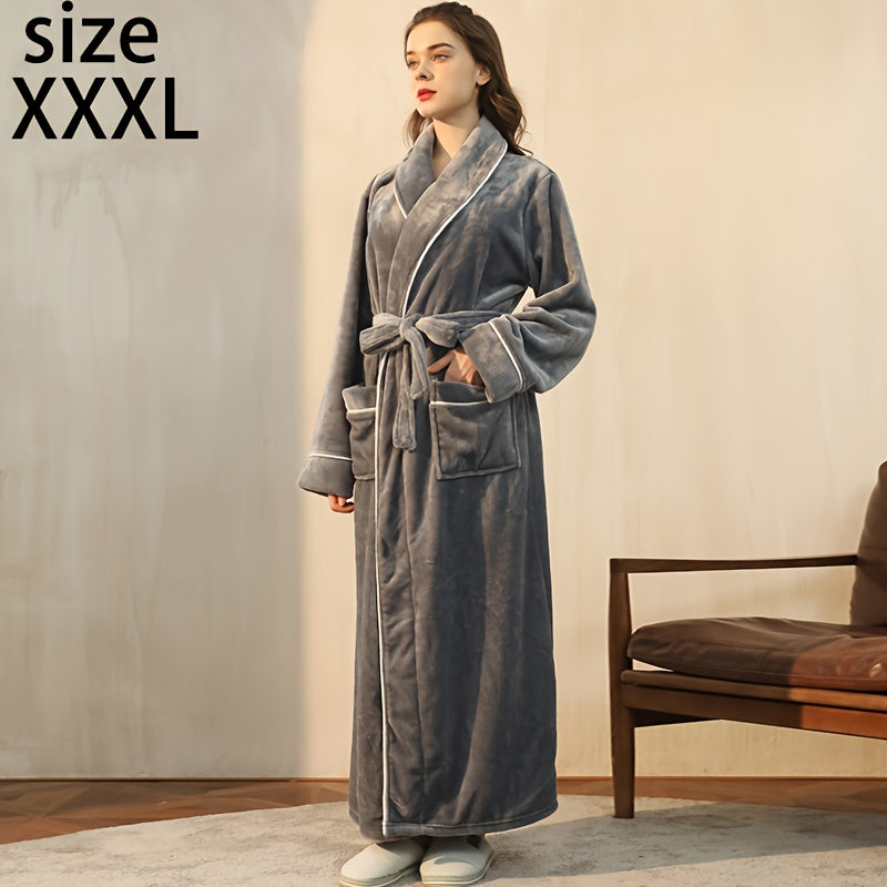 Autumn/Winter bathrobe, comfy unisex pajamas, thick large size nightgown with long sleeves and pocket, warm robe for home/bathroom.