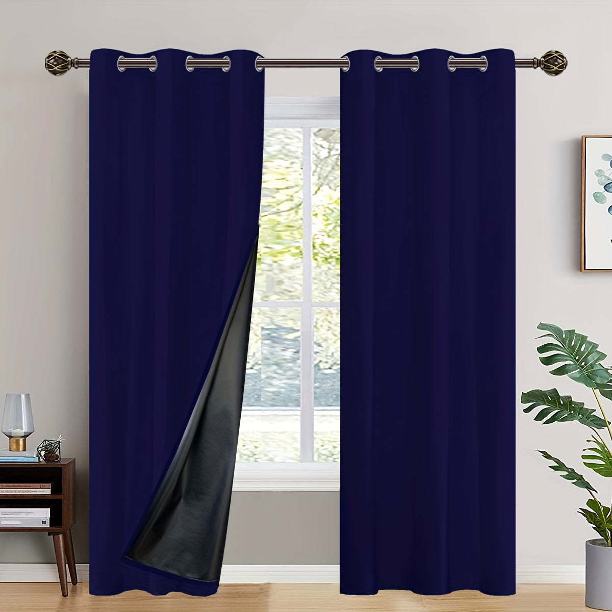 2PC Insulated Blackout Curtains with Coated Insulating Lining - Ideal for Living Room, Bedroom, Kitchen, Bathroom - Perfect for Home and Room Decoration