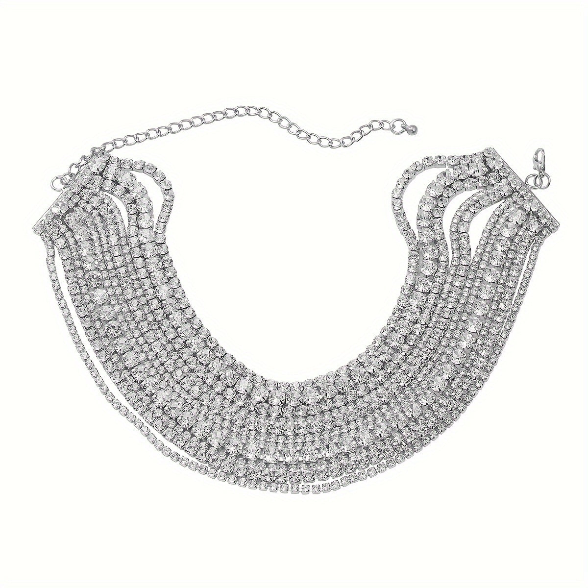 Elegant Rhinestone Necklace with Multi-Layer Choker Chain - Perfect for Women to Shine at Parties, Banquets, Weddings, and Eid Celebrations