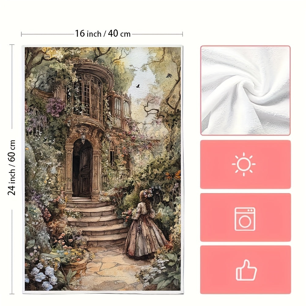 Upgrade your kitchen with a set of 2 ultra-soft towels inspired by the elegant beauty of a Victorian garden. These highly absorbent dish and hand towels are perfect for holiday decorations and are machine washable. Each towel measures 40.64X60.96 cm.