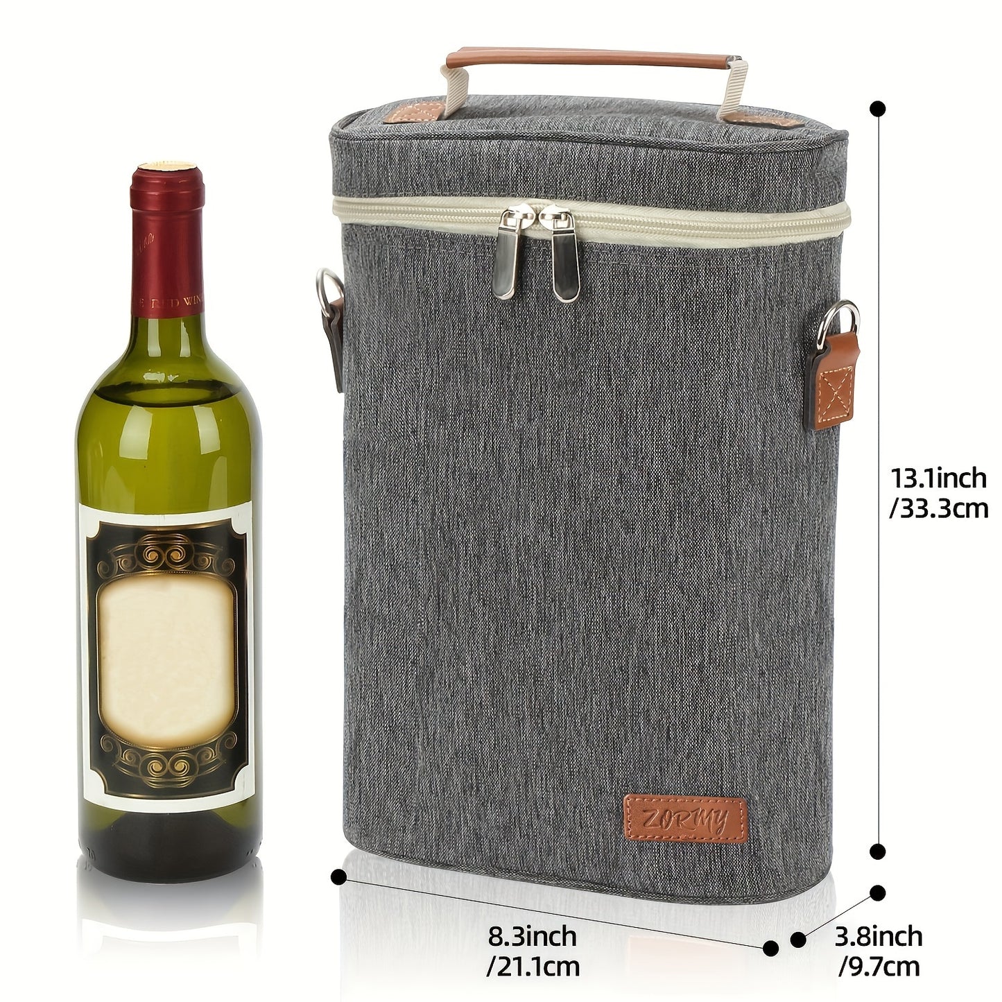 2 insulated wine tote bags with shoulder straps and corkscrew, great for wine lovers on picnics and outdoor activities.