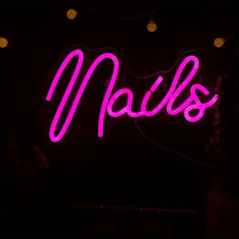 Neon light sign for home, nails studio, or salon featuring creative letter design.