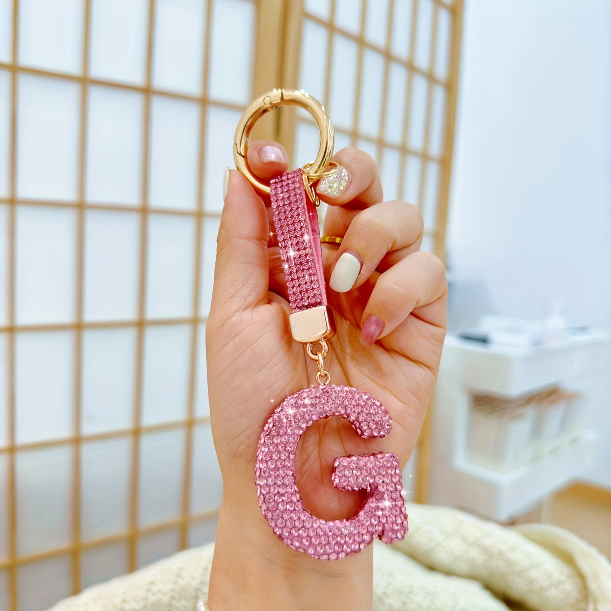 Personalized Initial Keyring - Shiny Key Ring Accessory with Alloy Rhinestone Alphabet Pendant in Pink, 1pc Charm for Women, Ring Buckle Decoration, Great Birthday or Festival Gift - Choose from Letters A-Z