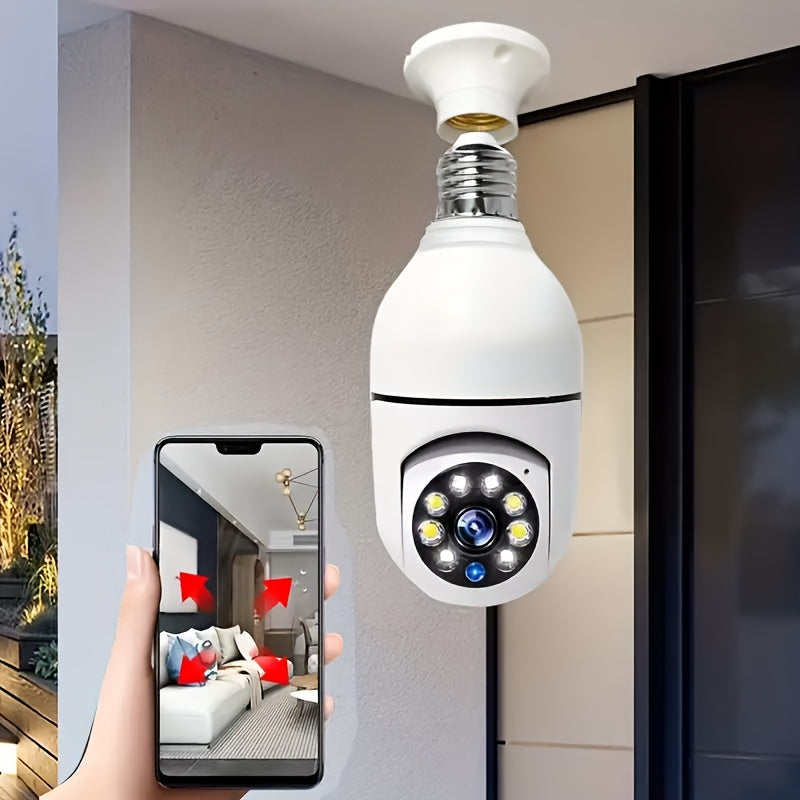 2.4GHz WiFi HD E27 Bulb Camera Featuring Automatic Tracking, Black-White Night Vision, and Two-Way Audio Communication