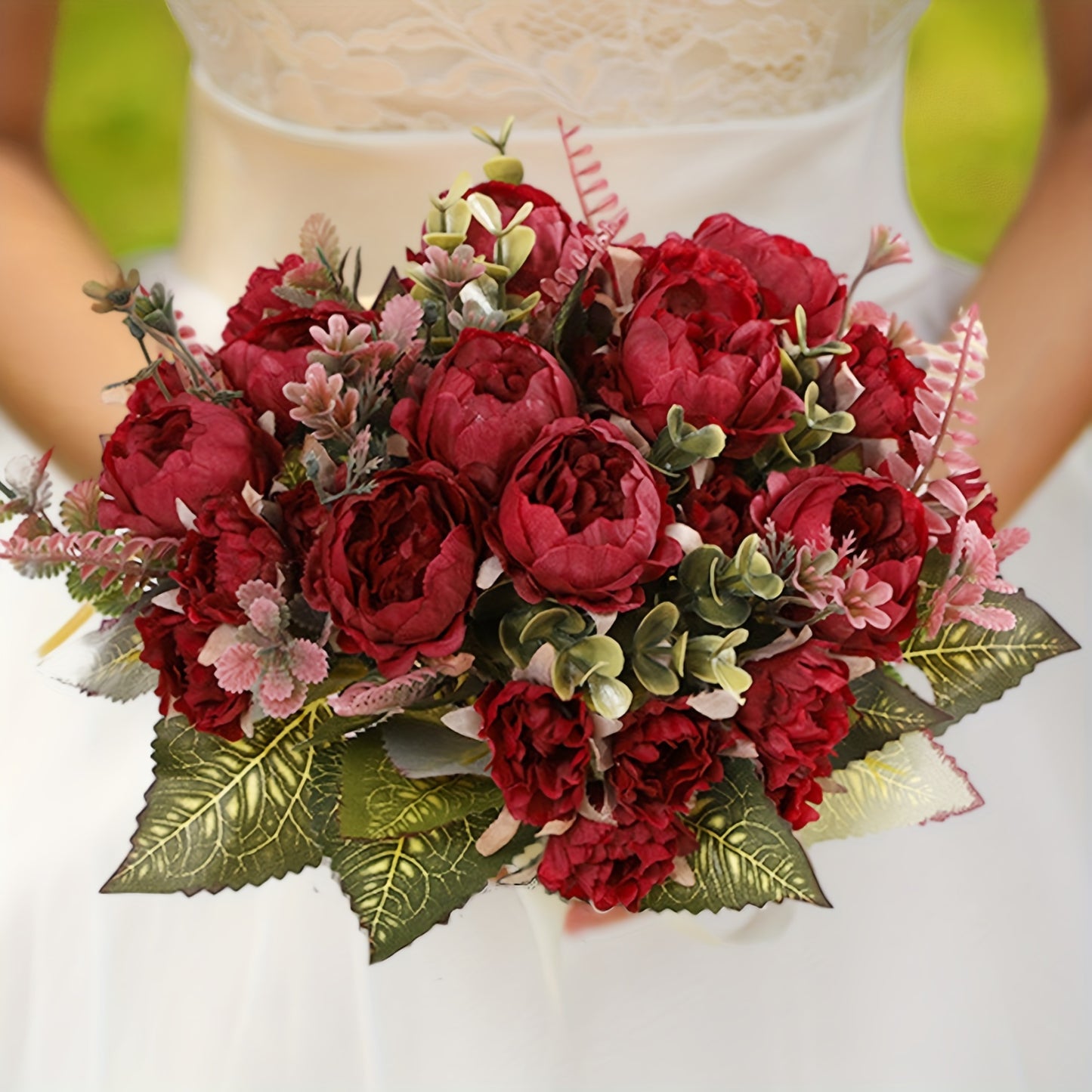 Artificial rose peony bouquets with multiple heads, stems, and various uses for home, garden, or events.